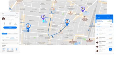 Field employee tracking map with locations and routes
